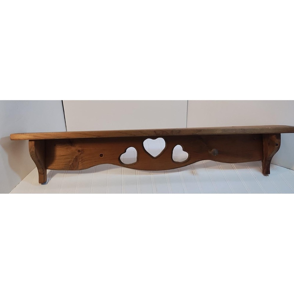 Vintage Heart Cutouts Wood Wall Shelf 35" Peg Farmhouse CottageCore Farmhouse